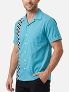 Men's Raceway Checkerboard Panel Bowling Short Sleeve Shirt Eleven Oasis