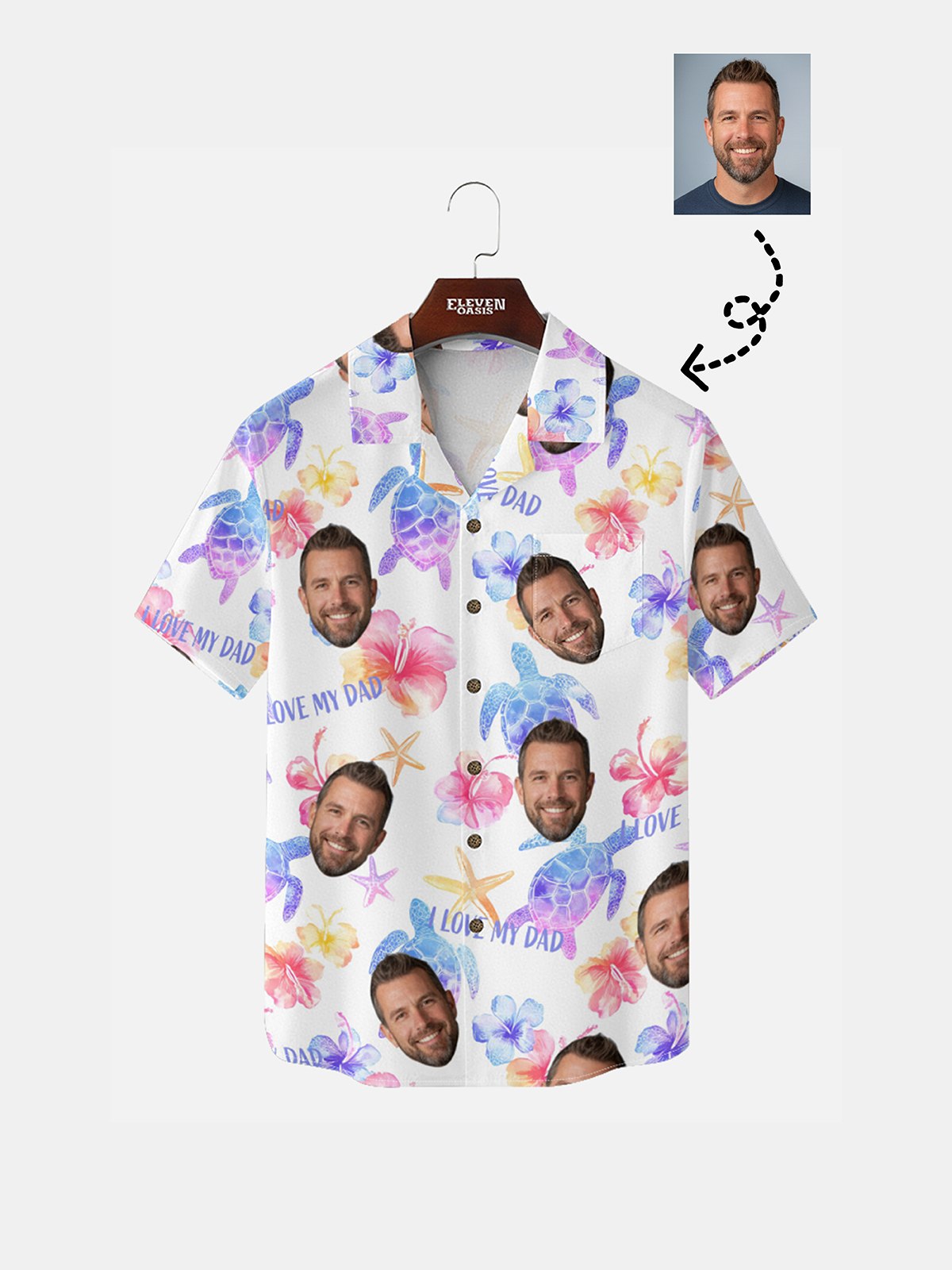 Men's Custom Face "I Love Dad" Hawaiian Short Sleeve Shirt Eleven Oasis