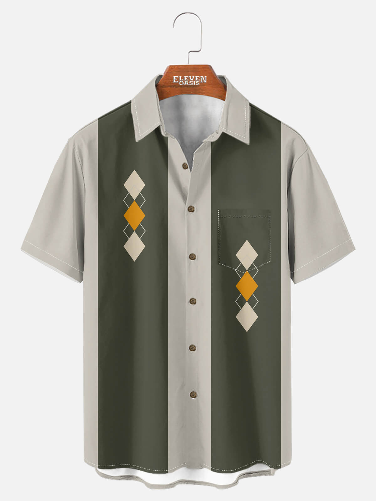 Tall Men's Retro Argyle Panel Short Sleeve Shirt Eleven Oasis