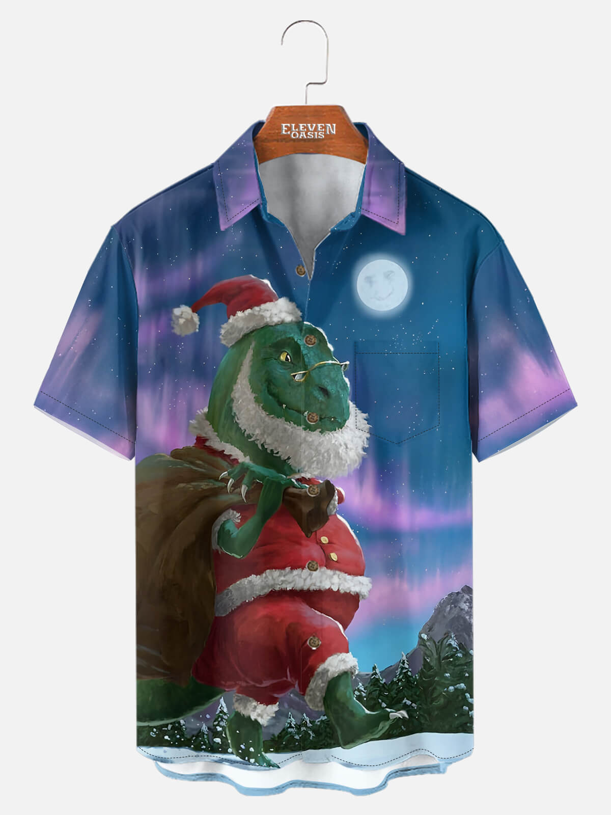 Tall Men's Dino Claus Christmas Short Sleeve Shirt Eleven Oasis