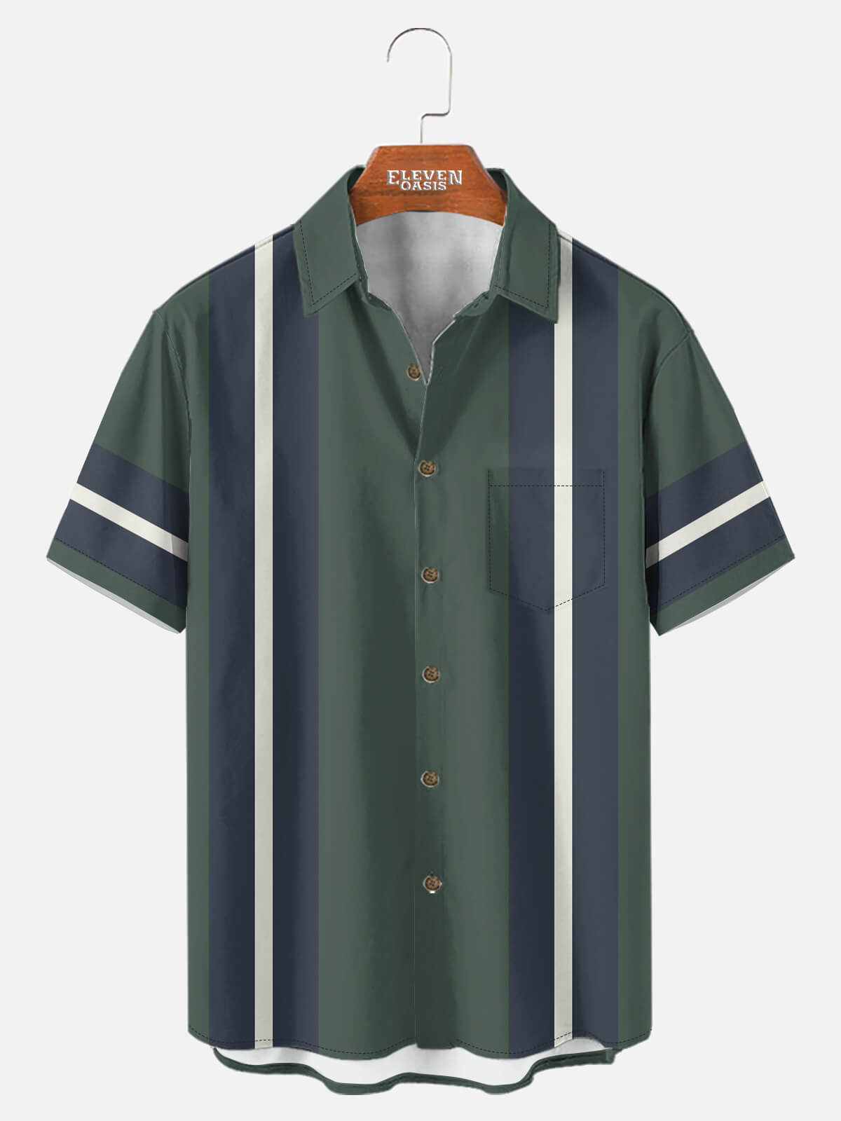Men¡¯s Classic Pinstripe Bowling Short Sleeve Shirt Eleven Oasis