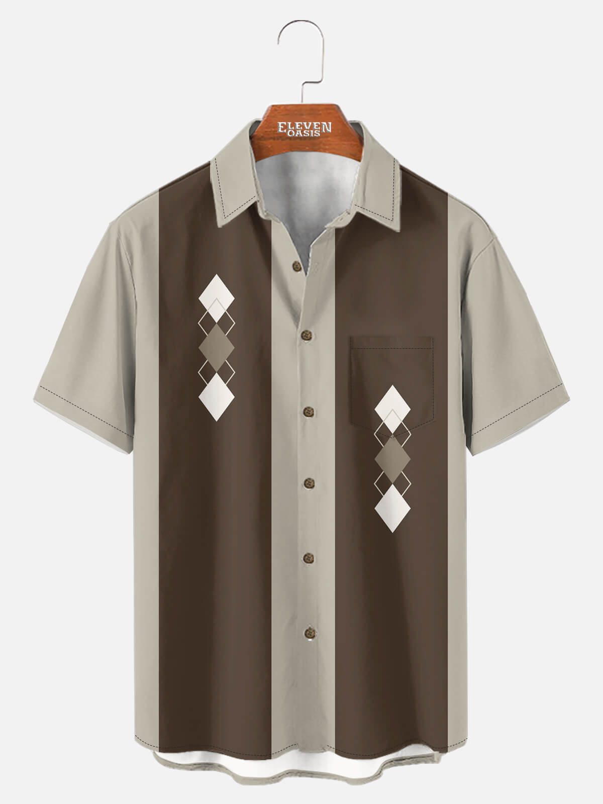 Men's Retro Argyle Panel Short Sleeve Shirt Eleven Oasis