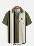 Men's Striped with Space-Age Stars Casual Short Sleeve Shirt ElevenOasis