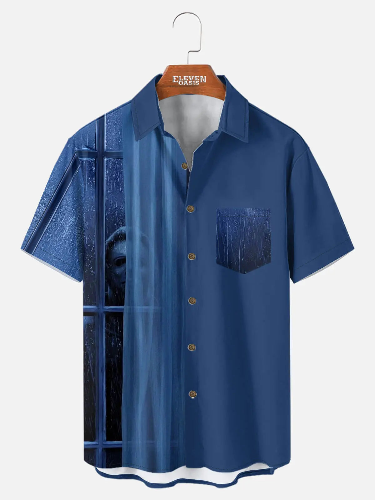 Tall Men's Michael Myers Window Scene Halloween Short Sleeve Shirt ElevenOasis