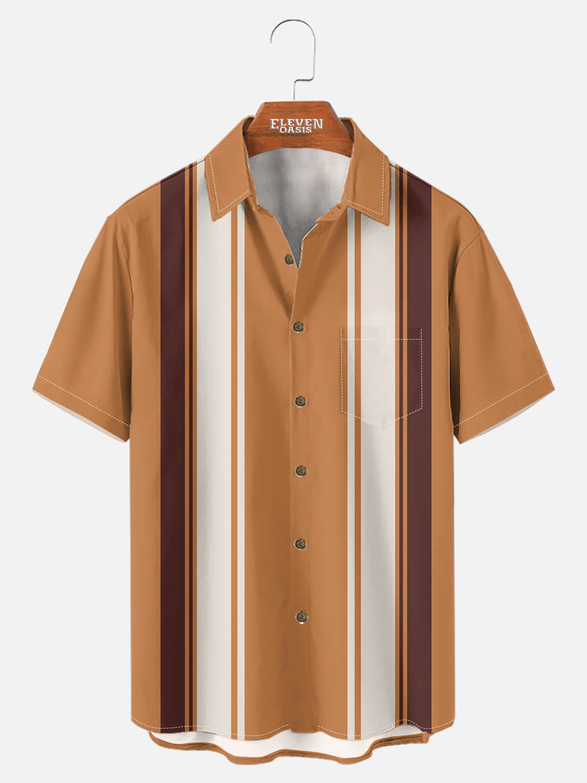 Men¡¯s Retro Lane Stripe Bowling Short Sleeve Shirt Eleven Oasis