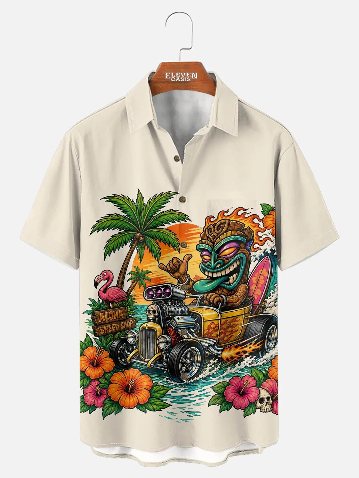 Tall Men's Tropical Tiki Hot Rod Short Sleeve Shirt Eleven Oasis