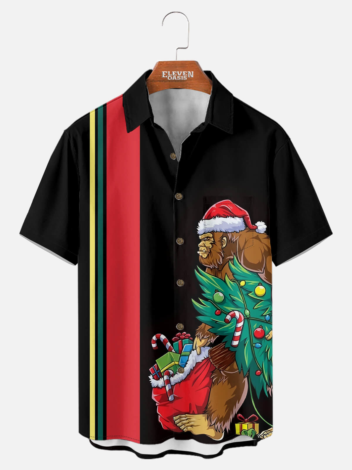 Tall Men's Bigfoot Christmas Tree Short Sleeve Shirt Eleven Oasis