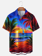 Tall Men's Vibrant Sunset Beach Ocean Sand Vacation Short Sleeve Shirt ElevenOasis