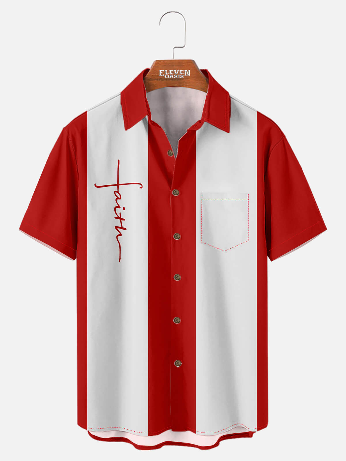 Tall Men's Faith Cross Script Panel Short Sleeve Shirt Eleven Oasis