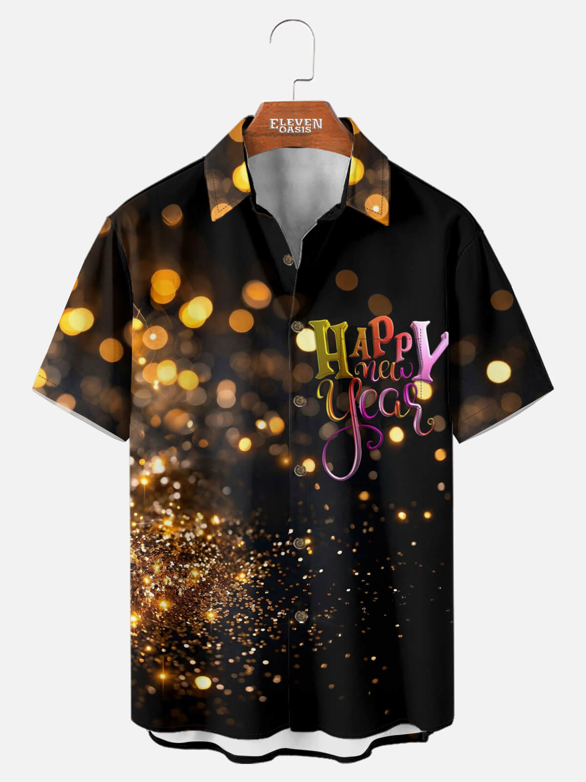 Tall Men's New Year Glitter Lights Short Sleeve Shirt Eleven Oasis