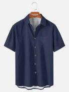 Tall Men's Casual Linen-Feel Printed Solid Color Button Short Sleeve Shirt ElevenOasis