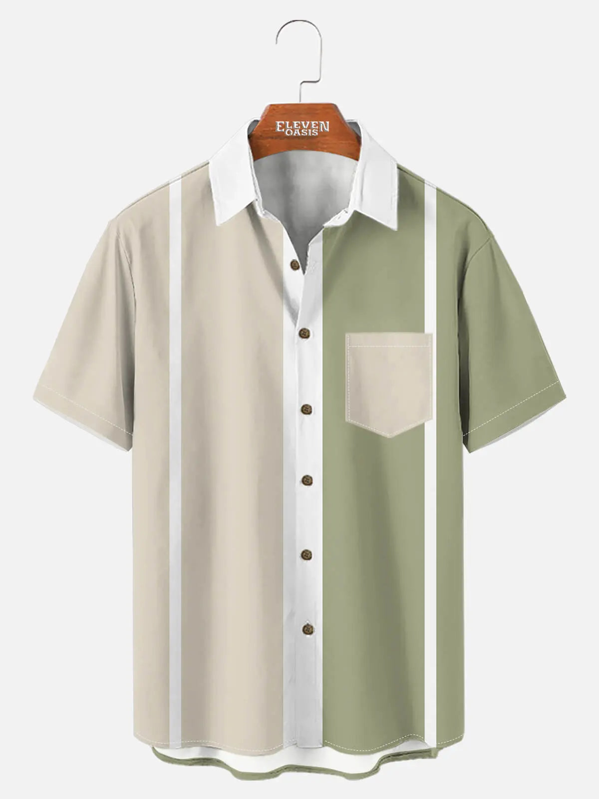 Tall Men's Retro Panel Stripe Bowling Short Sleeve Shirt Eleven Oasis