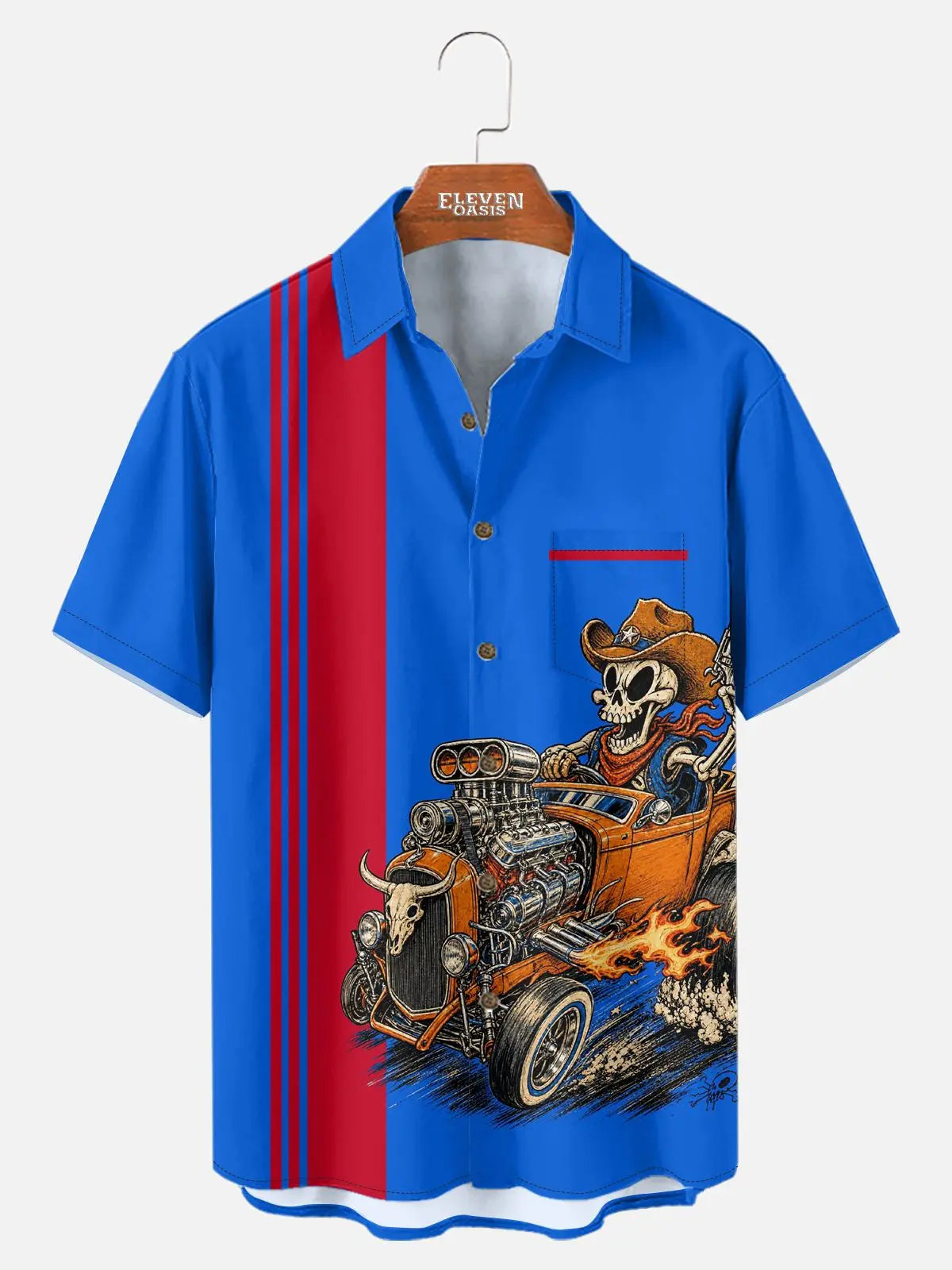 Men's Cowboy Skull Hot Rod Short Sleeve Shirt Eleven Oasis