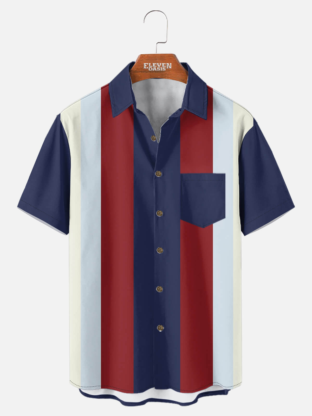Men¡¯s Victory Stripe Bowling Short Sleeve Shirt Eleven Oasis
