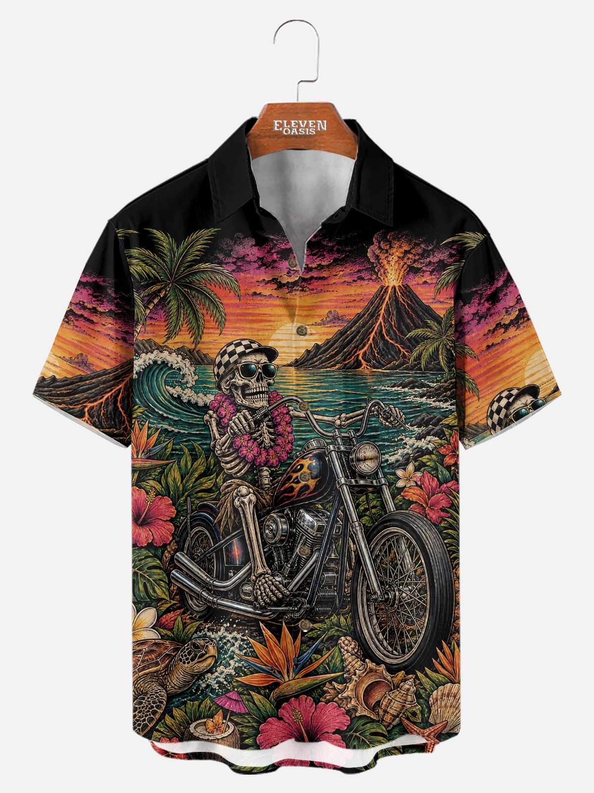 Men's Tropical Skull Biker Short Sleeve Shirt Eleven Oasis