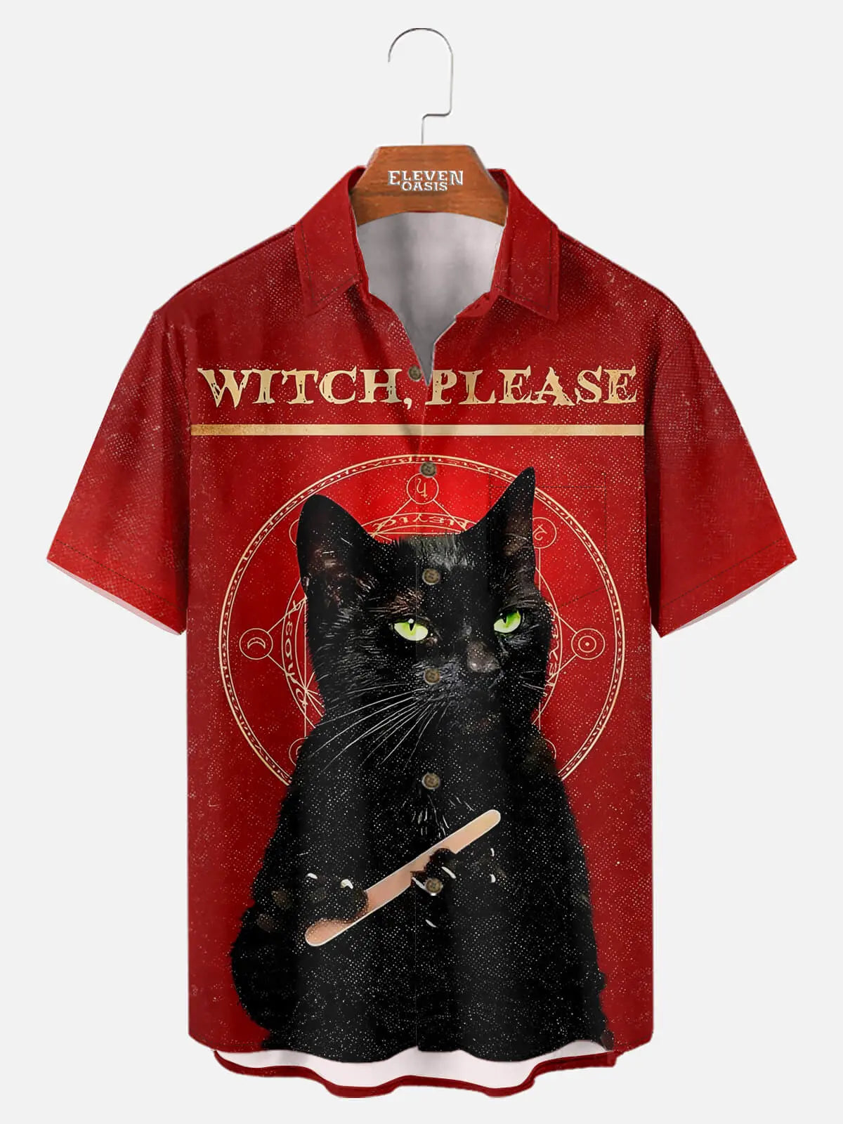 Men's Witch Please Black Cat Halloween Short Sleeve Shirt Eleven Oasis