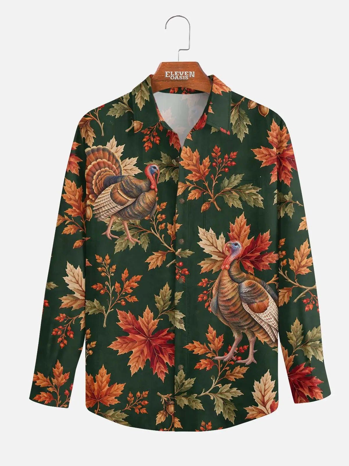 Tall Men's Thanksgiving Turkey and Fall Foliage Long Sleeve Shirt