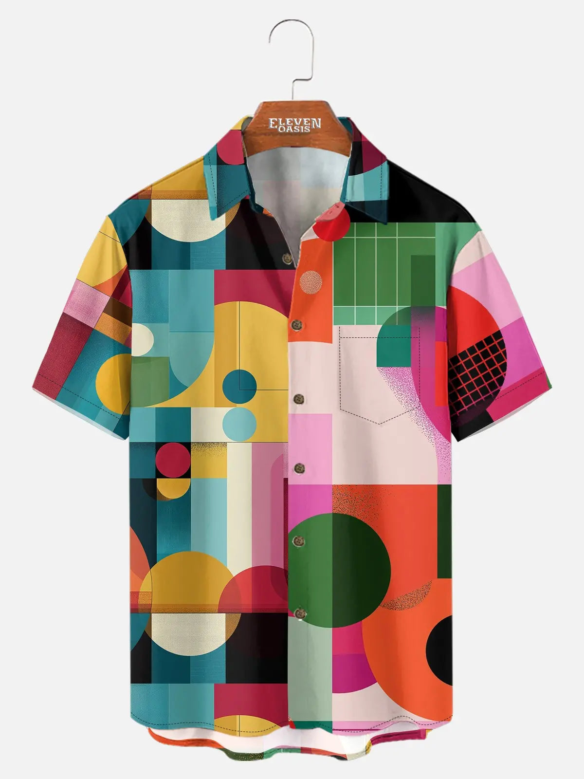 Tall  Men's Mid-Century Geometric Short Sleeve Shirt Eleven Oasis