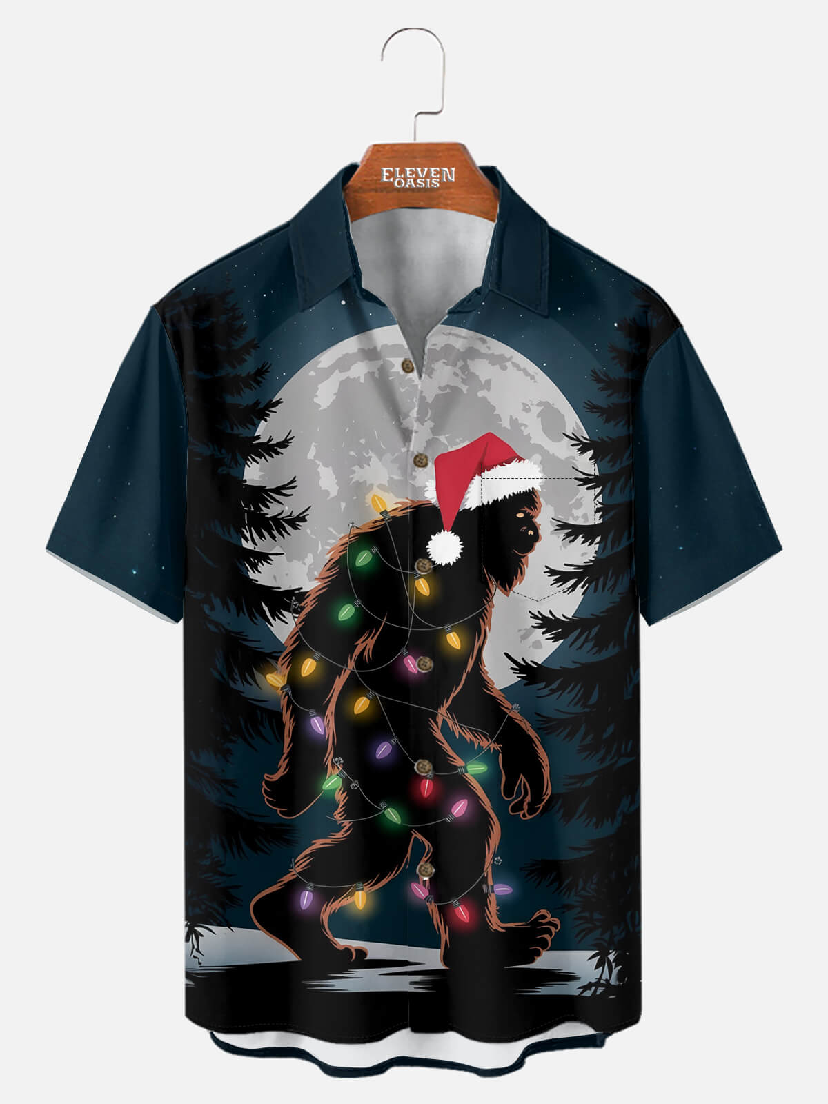 Men's Bigfoot Christmas Lights Short Sleeve Shirt Eleven Oasis