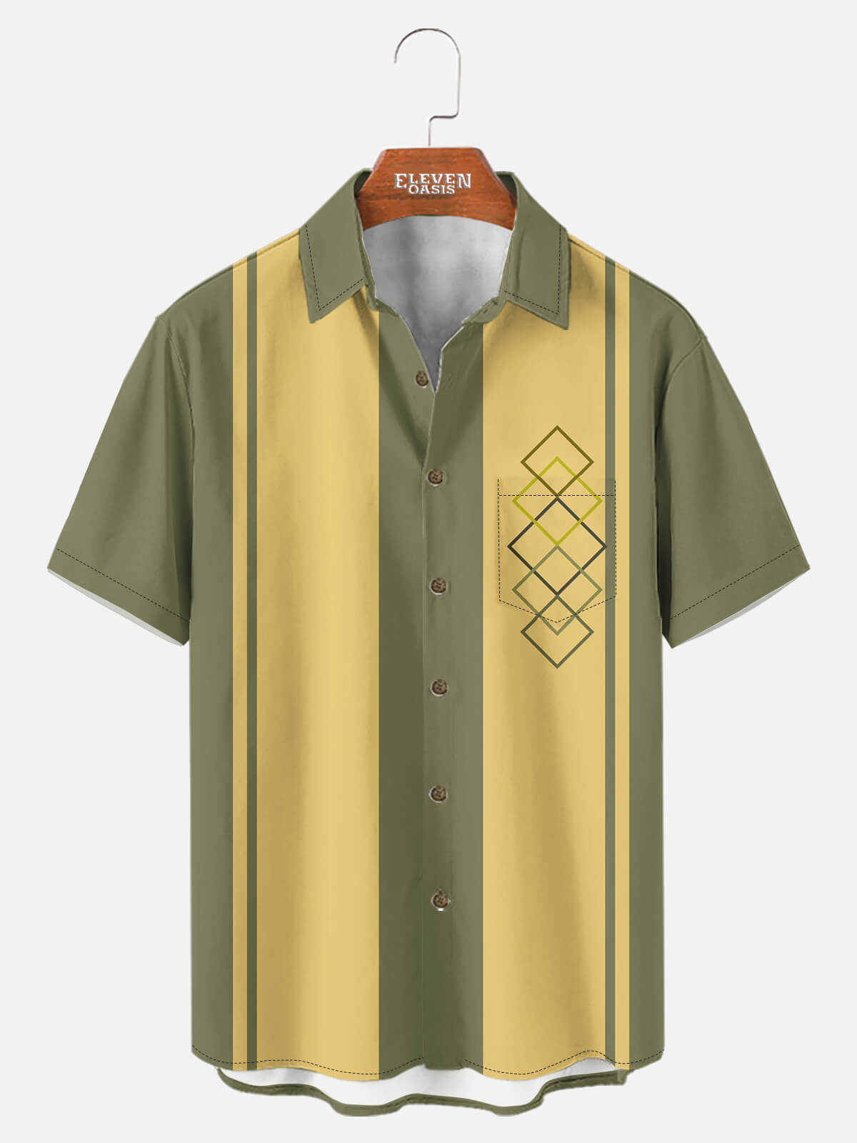 Men's Retro Mid-Century Geo Panel Short Sleeve Shirt Eleven Oasis