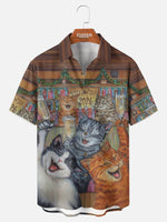Tall Men's New Year Party Cats Short Sleeve Shirt Eleven Oasis