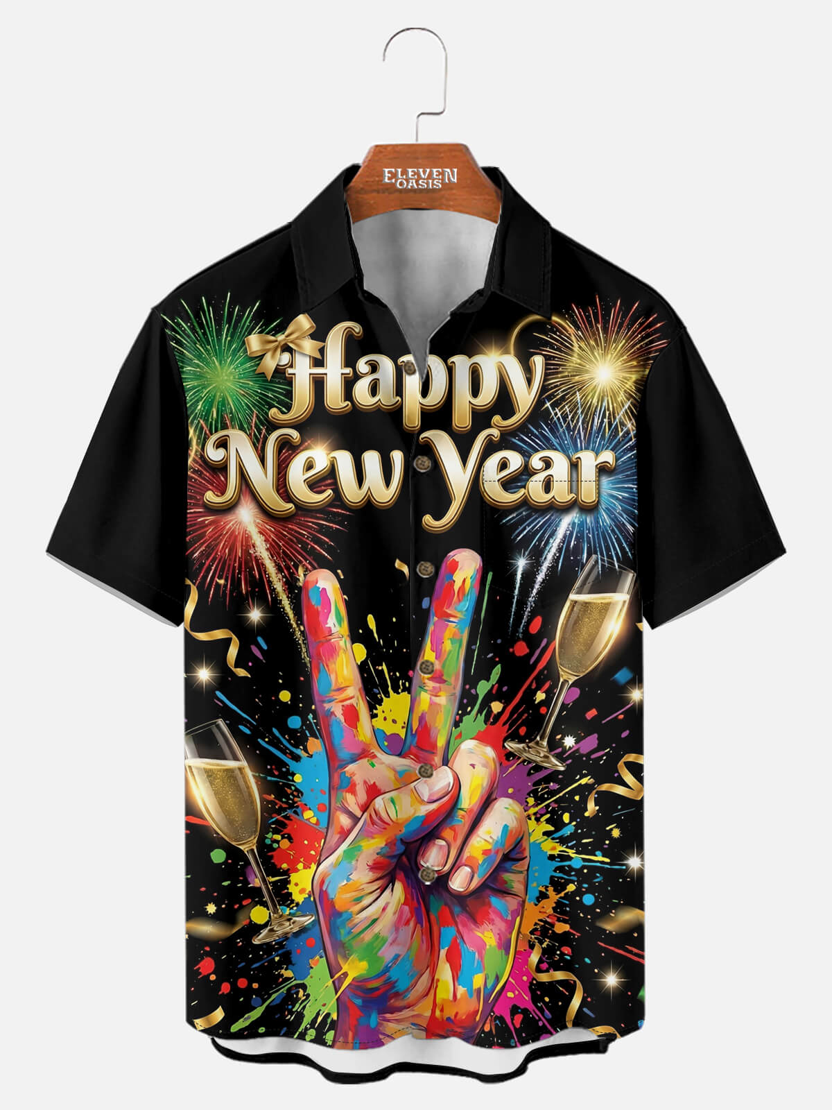 Tall Men's New Year Fireworks Victory Short Sleeve Shirt Eleven Oasis