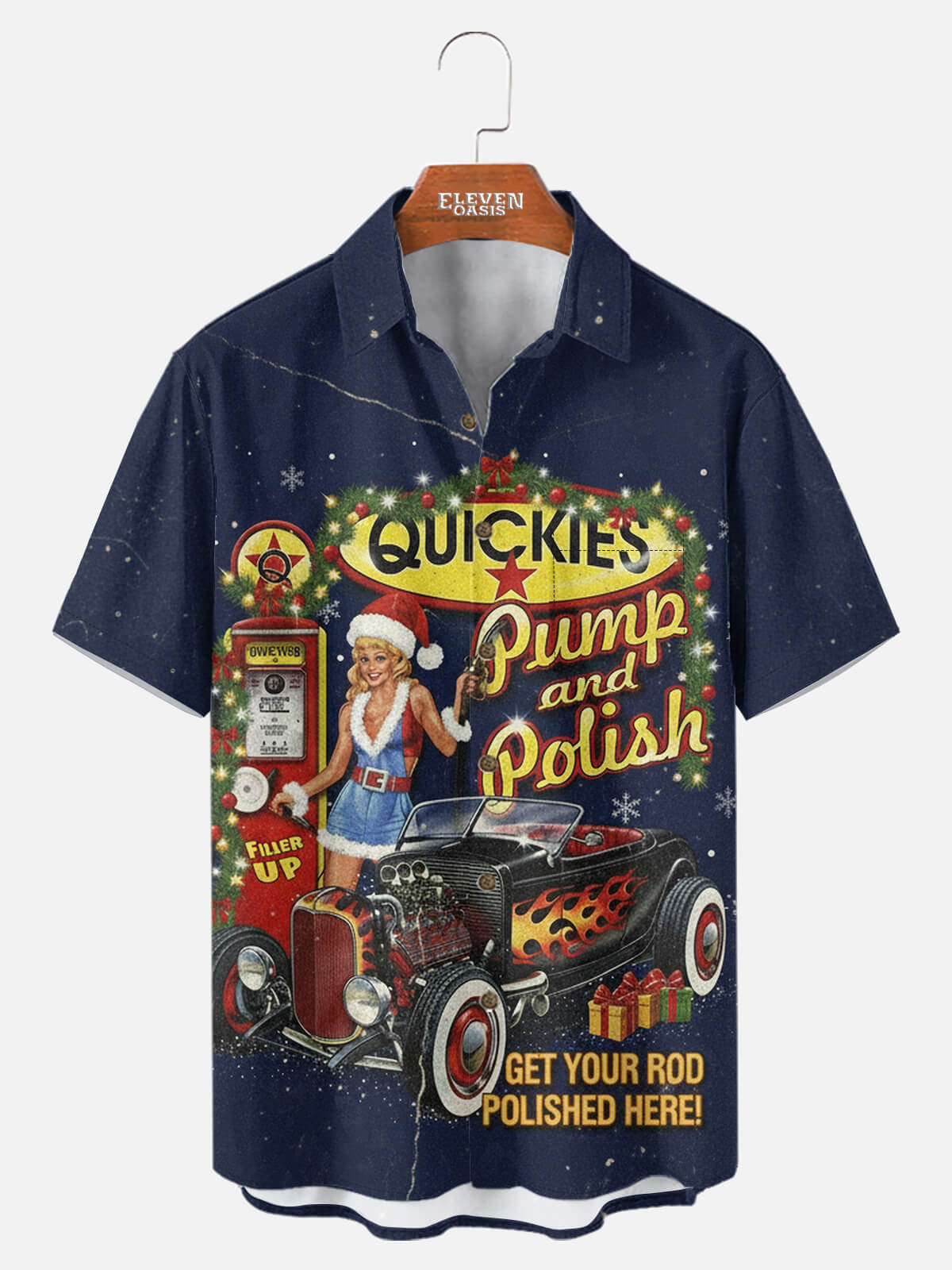 Tall Men's Hot Rod Pump and Polish Christmas Short Sleeve Shirt Eleven Oasis