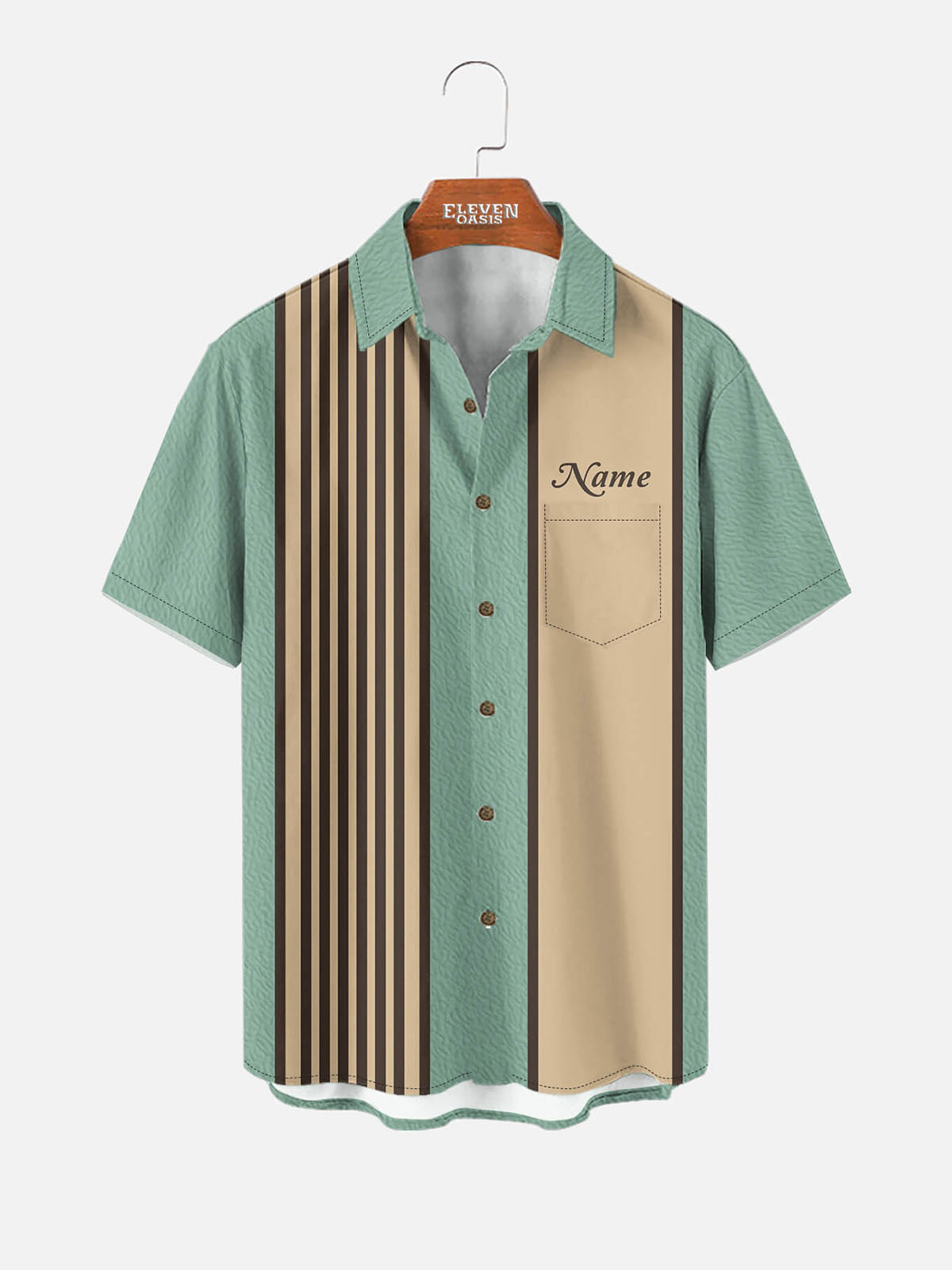 Tall Men's Retro Stripe Customizable Bowling Short Sleeve Shirt Eleven Oasis