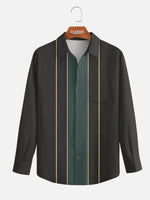 Men's Classic Striped Bowling Style Long Sleeve Shirt Eleven Oasis
