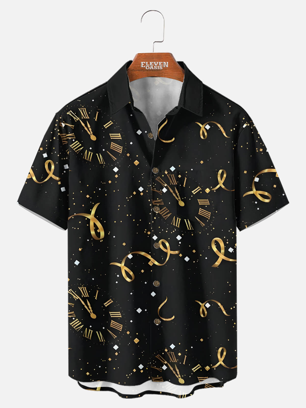 Men's New Year Countdown Clock & Confetti Short Sleeve Shirt Eleven Oasis