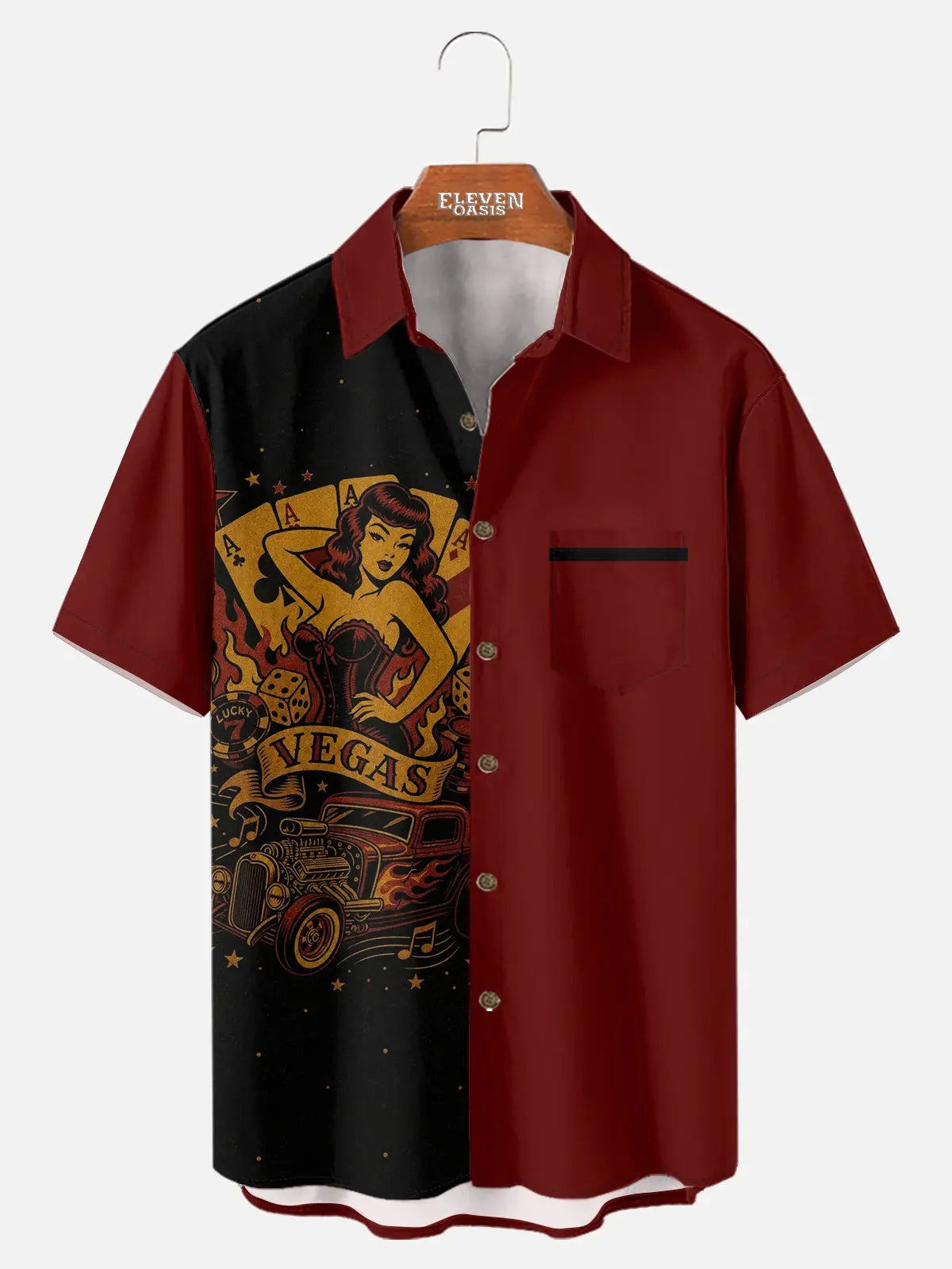 Tall Men's Vegas Pin-Up Hot Rod Short Sleeve Shirt Eleven Oasis