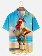 Men's Beach Rooster Hawaiian Short Sleeve Shirt ElevenOasis
