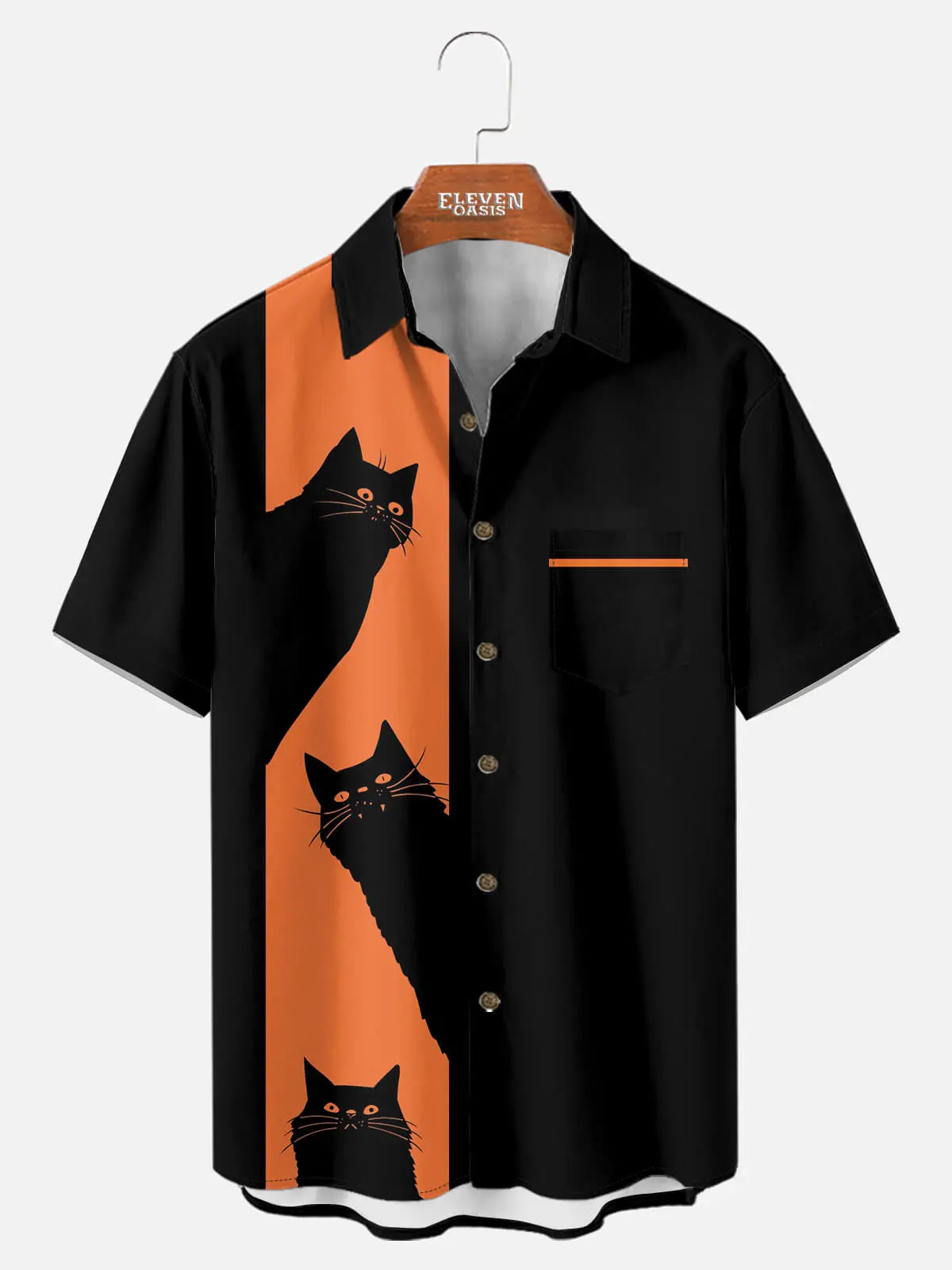 Tall Men's Black Cat Short Sleeve Shirt Eleven Oasis