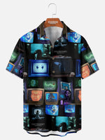 Tall Men¡®s Horror Movies TV Screens Collage Short Sleeve Shirt Eleven Oasis