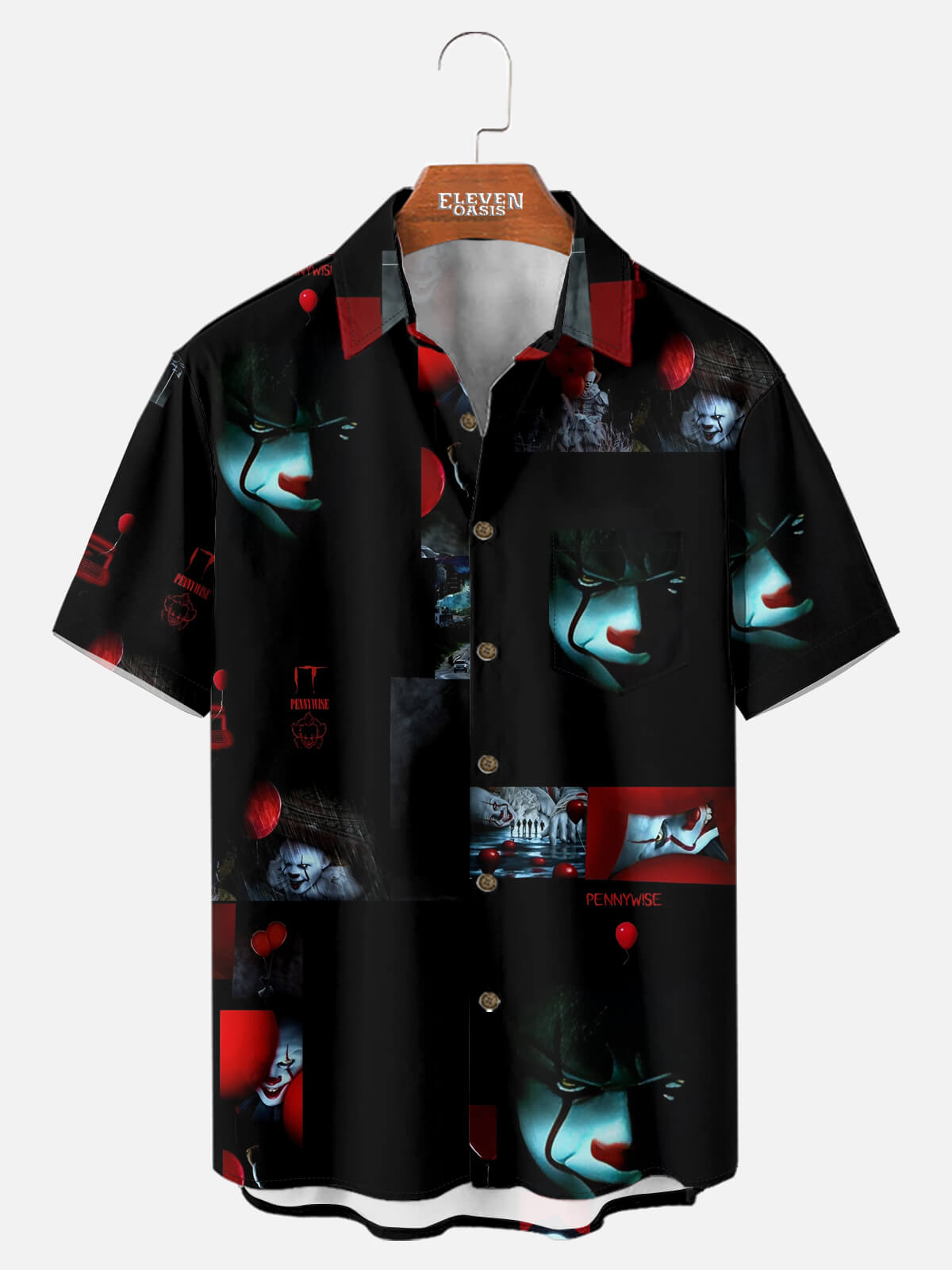 Tall Men's IT Pennywise Collage Halloween Short Sleeve Shirt Eleven Oasis