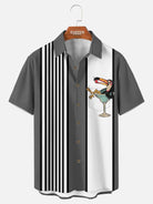 Men's Striped Everyday with Toucan in a Cocktail Glass Short Sleeve Casual Shirt ElevenOasis
