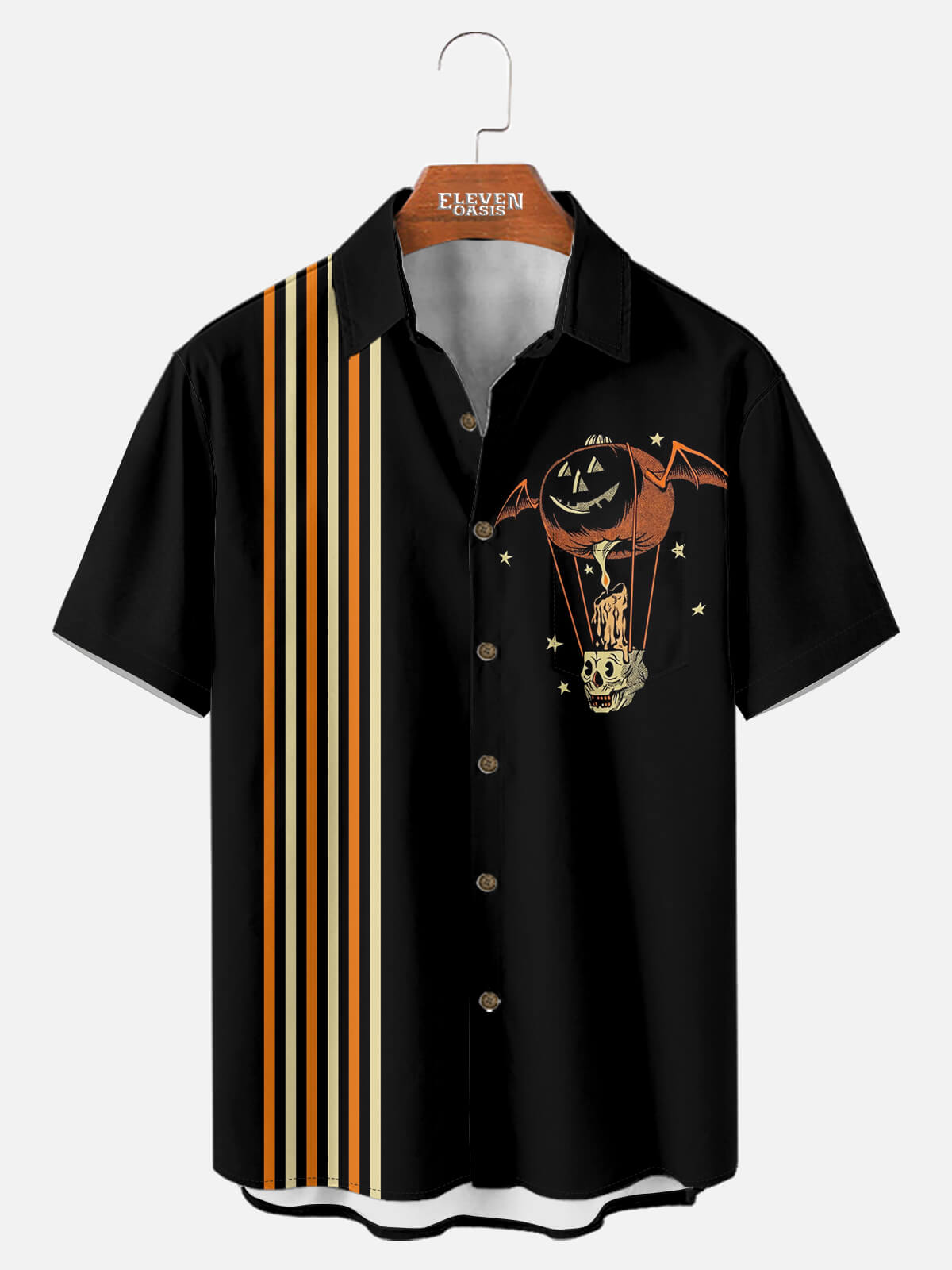 Men's Vintage Pumpkin Balloon Halloween Short Sleeve Shirt Eleven Oasis