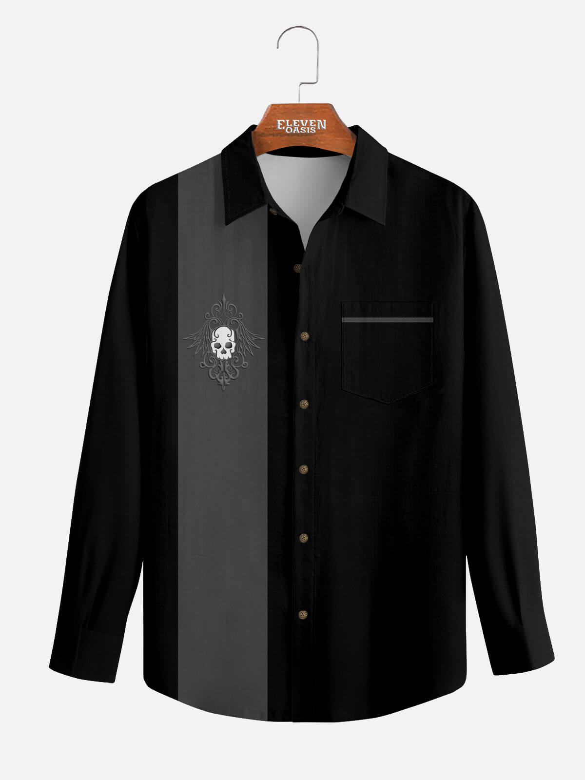 Men's Rockabilly Skull Button Down Halloween Long Sleeve Shirt Eleven Oasis