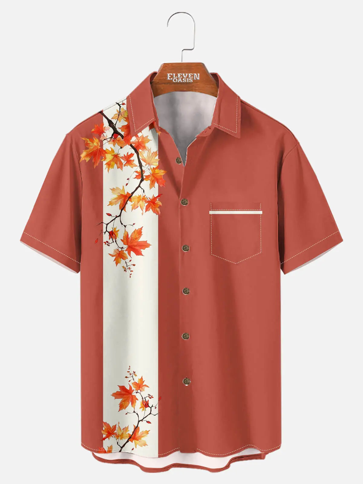 Tall Men's Fall Maple Branch Panel Short Sleeve Shirt Eleven Oasis