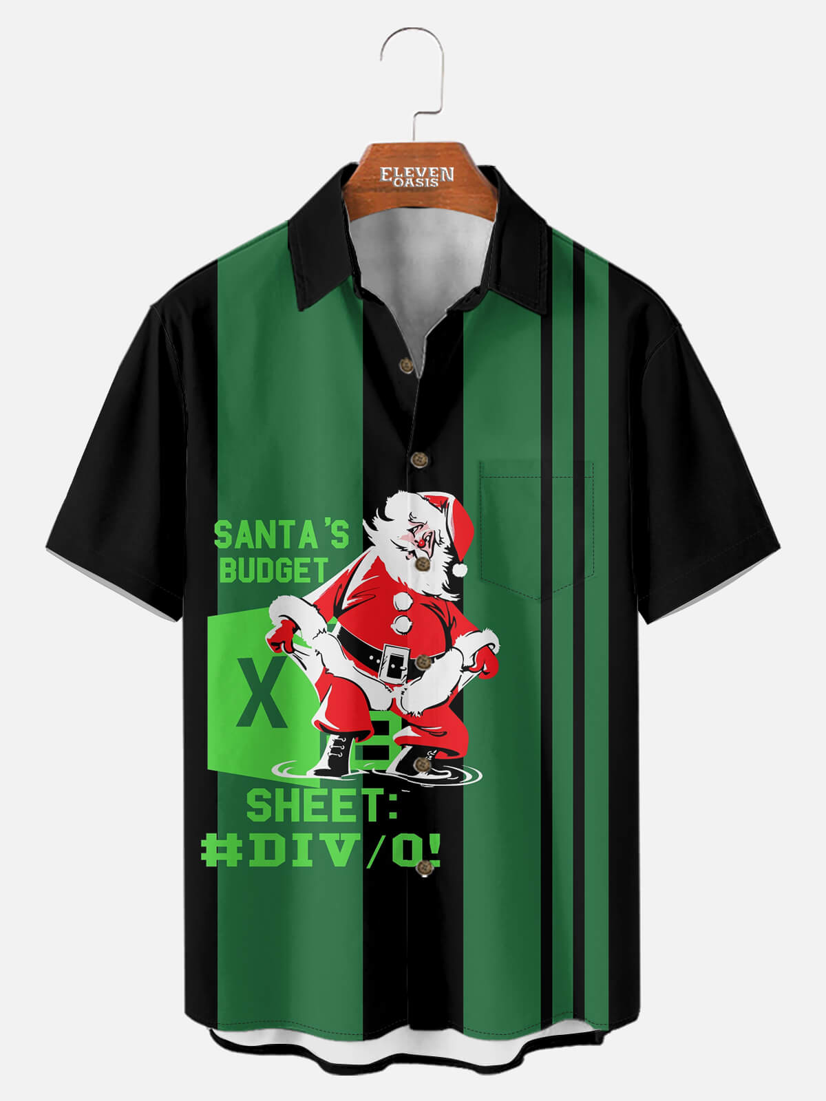 Tall Men's Santa's Budget Spreadsheet Christmas Bowling Short Sleeve Shirt Eleven Oasis