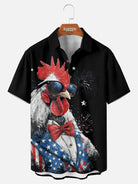 Men's Patriotic Rooster Fireworks Short Sleeve Shirt ElevenOasis