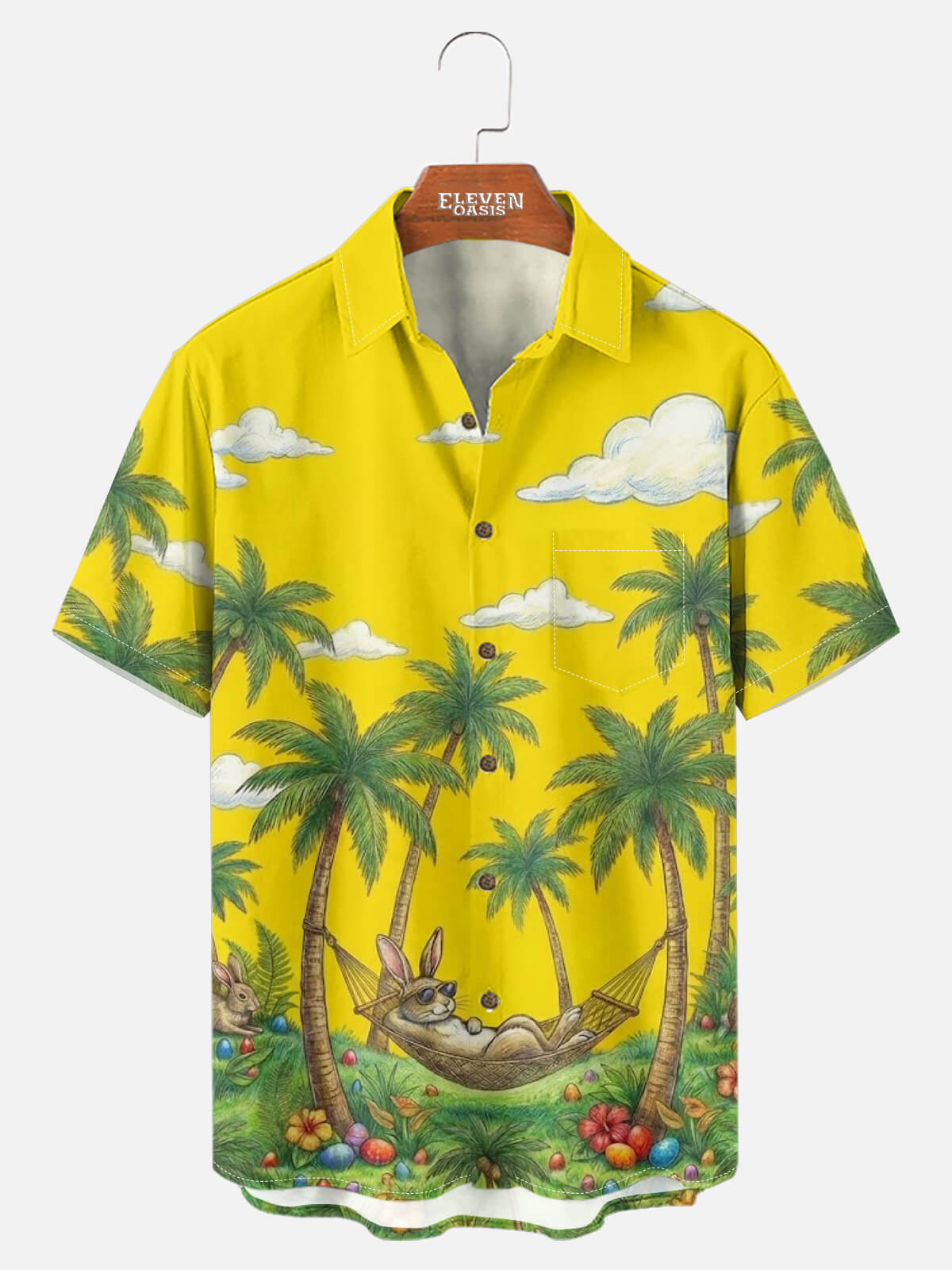 Tall Men's Easter Tropical Island Bunny Short Sleeve Shirt Eleven Oasis