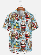 Tall Men's Vintage Santa & Reindeer Christmas Short Sleeve Shirt ElevenOasis