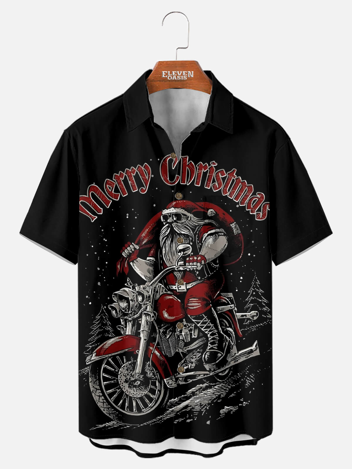 Tall Men's Biker Santa Merry Christmas Short Sleeve Shirt Eleven Oasis
