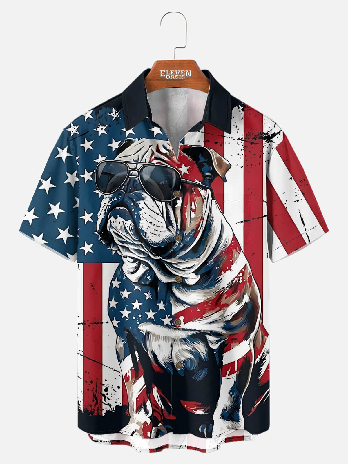 Tall Men's Patriotic Bulldog Short Sleeve Shirt Eleven Oasis