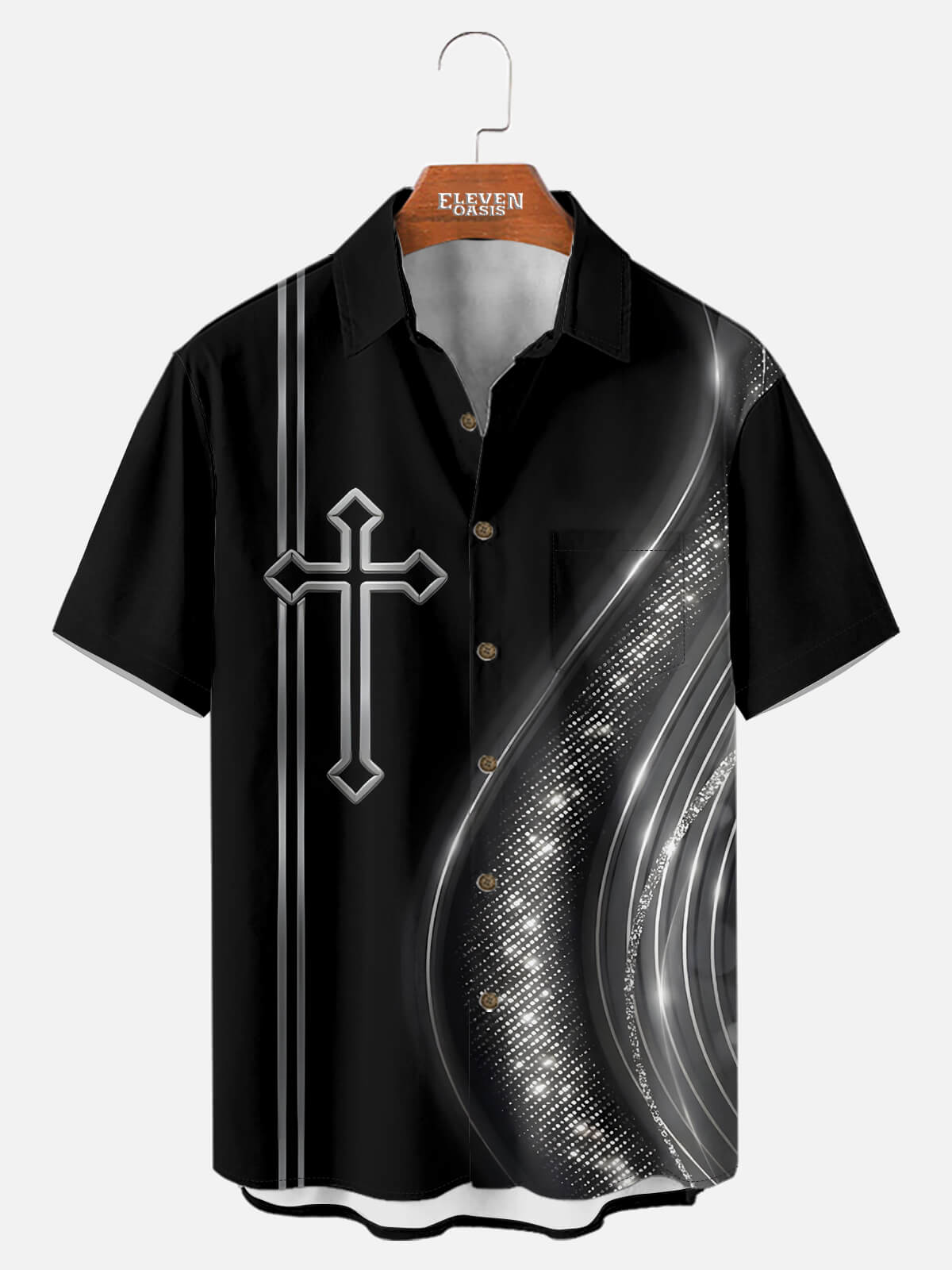 Tall Men's Faith Cross Panel Short Sleeve Shirt Eleven Oasis