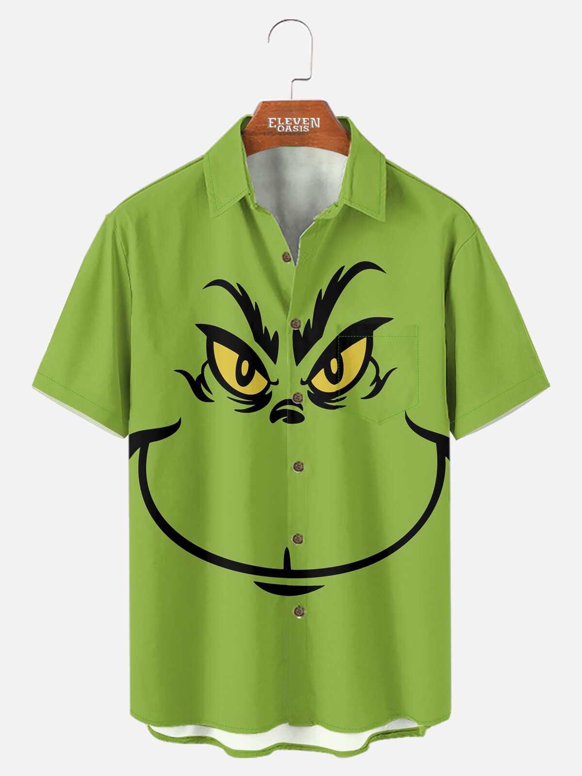 Men's Iconic Big Grinch Face Short Sleeve Shirt Eleven Oasis