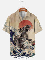 Men's Japanese Godzilla Wave Art Short Sleeve Shirt Eleven Oasis