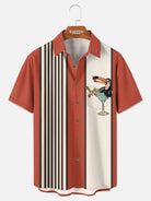 Men's Striped Everyday with Toucan in a Cocktail Glass Short Sleeve Casual Shirt ElevenOasis