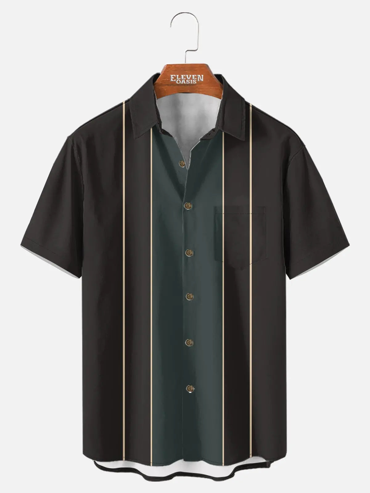 Men's Classic Striped Bowling Style Short Sleeve Shirt ElevenOasis